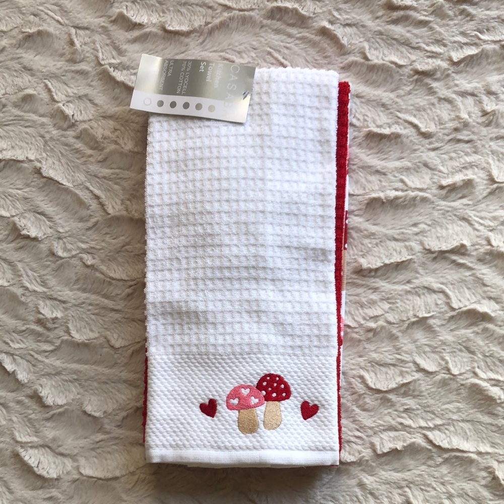 Casaba Mushroom Hearts Kitchen Towels